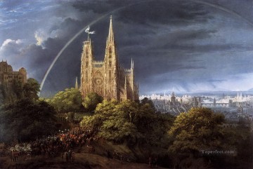 Karl Friedrich Schinkel Ciudad medieval en un río Pinturas al óleo